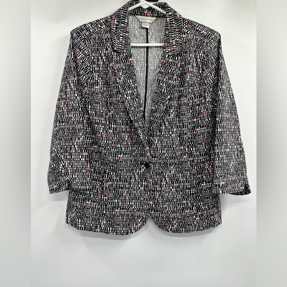 Christopher & Banks Black White Pink Geometric Print Shoulder Pads Blazer Size L